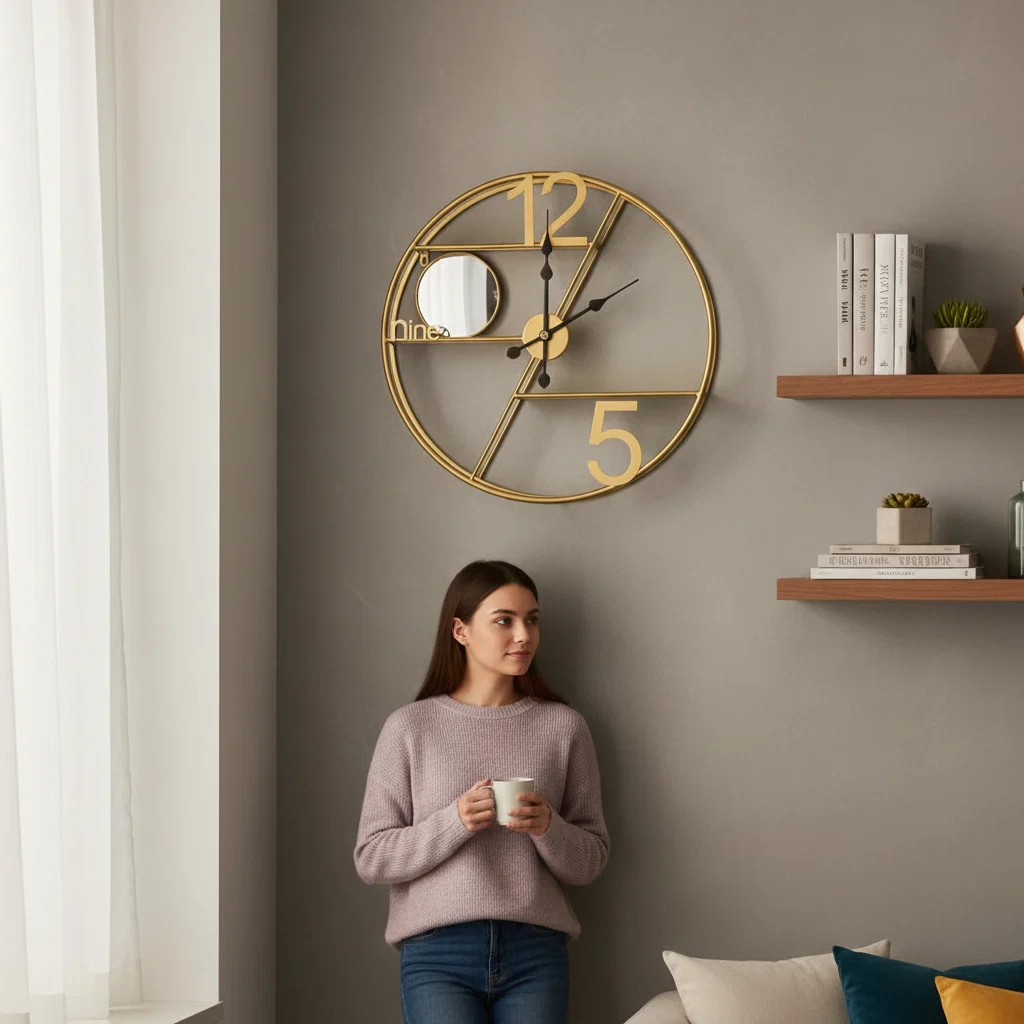 Golden Orbit Modern Metal Wall Clock