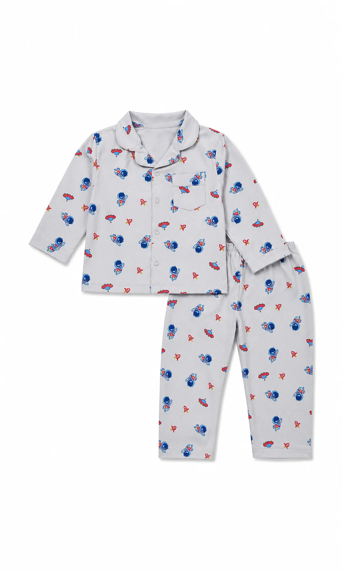 Boys Night Suit Grey Space Monster Rocket Print