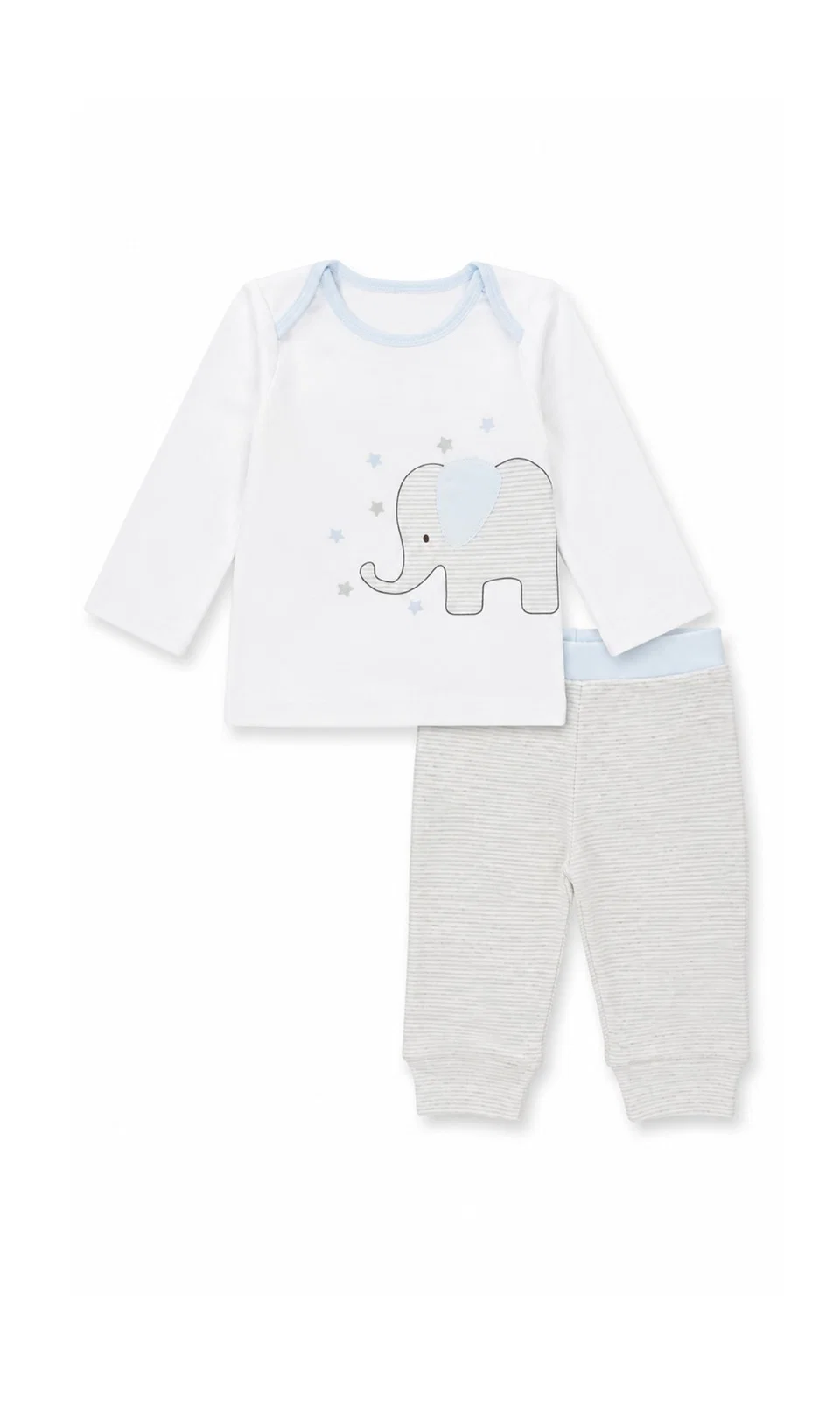 Baby Boy 2-Piece Set White Elephant Star Top & Grey Stripe Jogger Pants