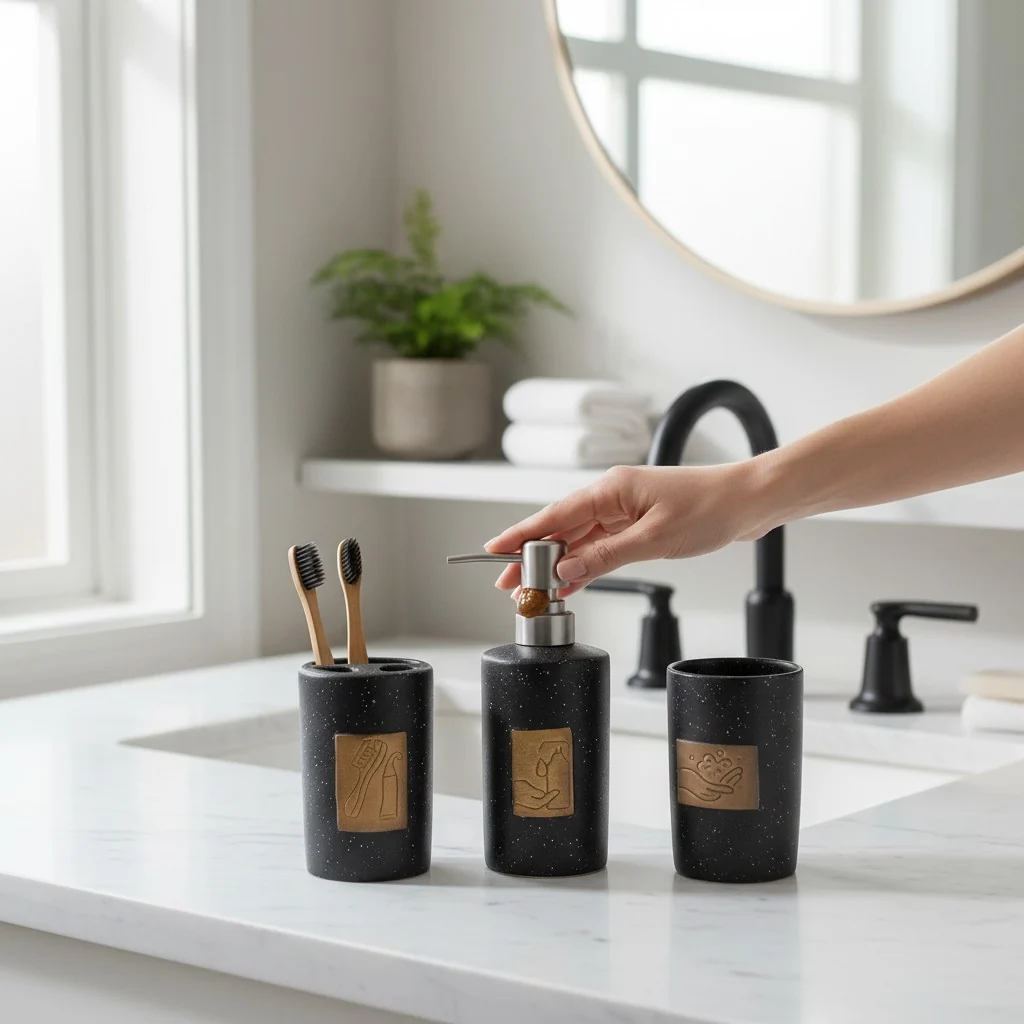 Black Speckled Bathroom Accessories Set