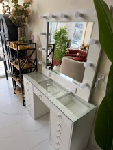 Pearl Mirror Vanity Console Table – Modern White Dressing Table with Drawers