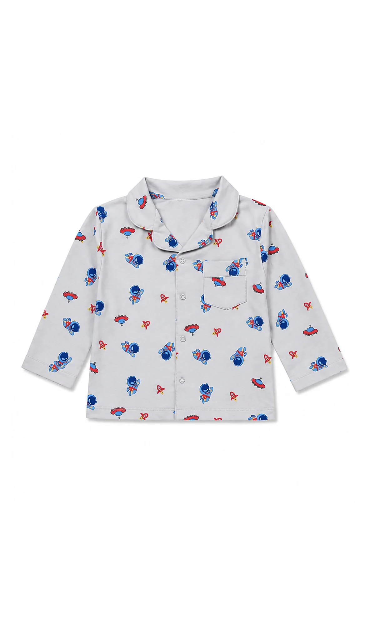 Boys Night Suit Grey Space Monster Rocket Print