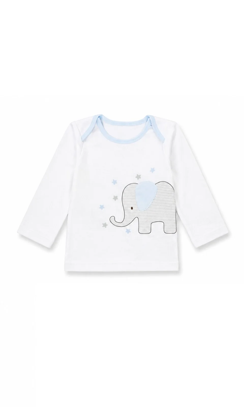 Baby Boy 2-Piece Set White Elephant Star Top & Grey Stripe Jogger Pants