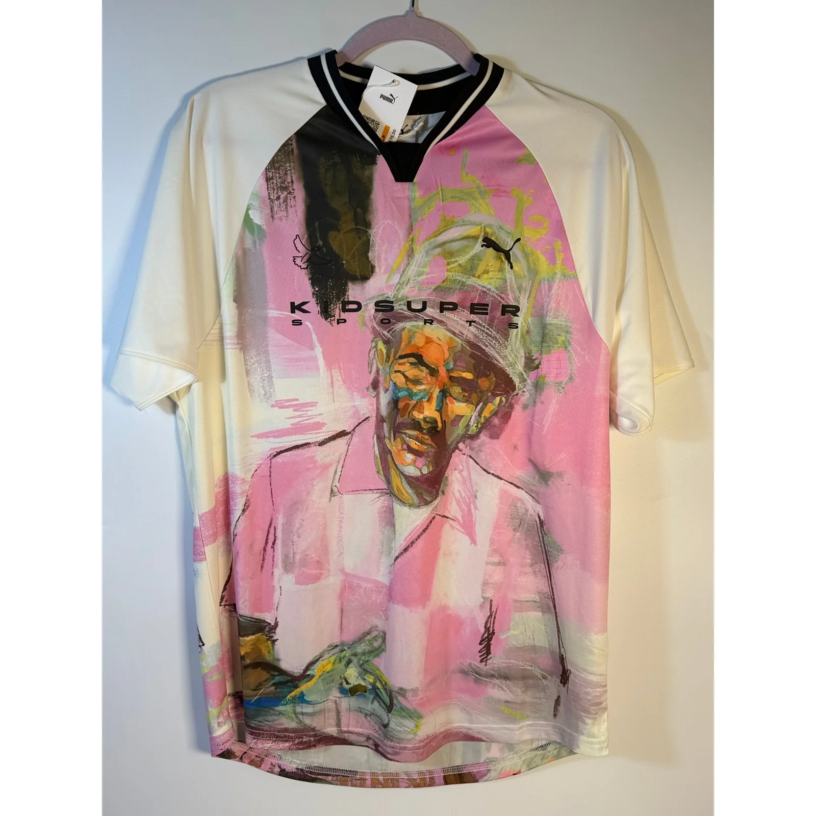 PUMA x KidSuper Soccer Jersey Warm White Graphic Men's S NWT 629512-76