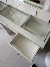 Pearl Mirror Vanity Console Table – Modern White Dressing Table with Drawers
