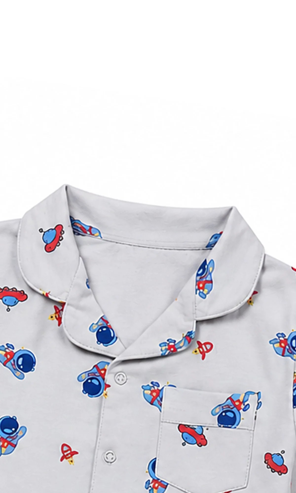 Boys Night Suit Grey Space Monster Rocket Print